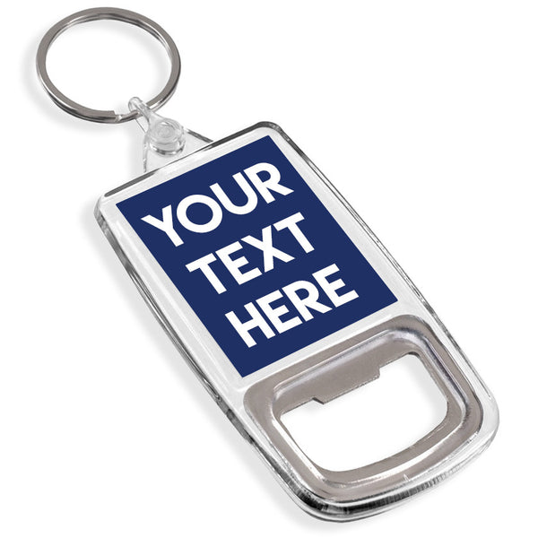 Personalised Text Bottle Opener Keyring | Clear